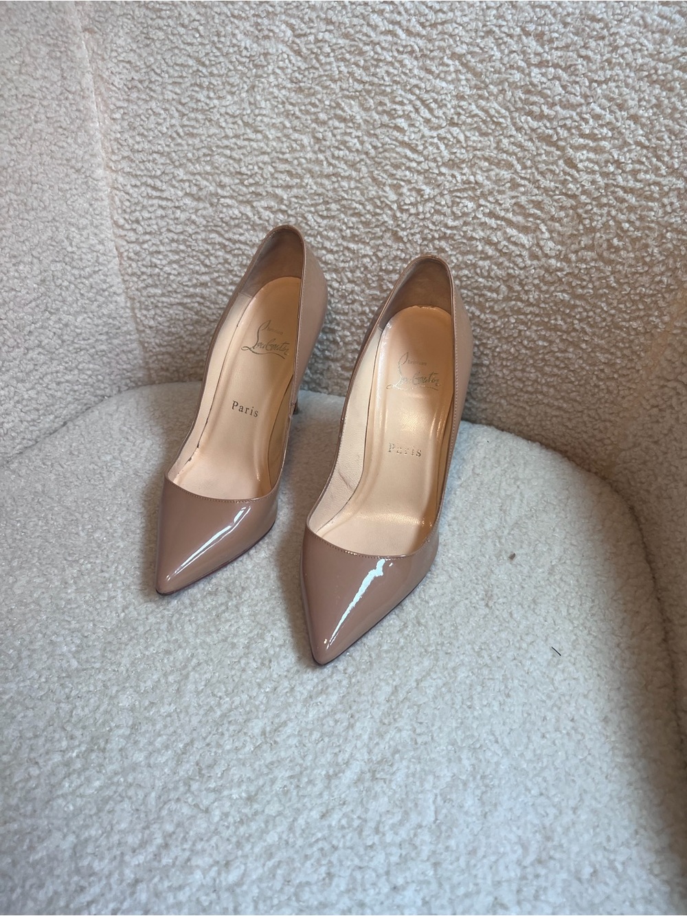 Christian Louboutin Taupe Patent Pointed-Toe Pumps